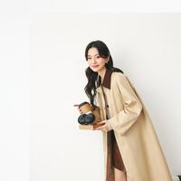诗凡黎卡其色灯芯绒撞色领中长风衣24春纯棉小个子流行外套