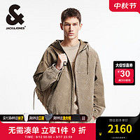 杰克·琼斯（JACK&JONES）杰克琼斯秋季款男士夹克宽松连帽猪剖层皮字母钢印松紧袖口外套 E11