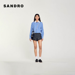 SANDRO2024秋季女装法式通勤短款蓝色格子衬衫上衣SFPCM01143 406/皇家蓝色 0