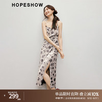 红袖【干枯玫瑰】钻石绒连衣裙秋季2024新款女装开叉收腰性感吊带长裙 粉底花657