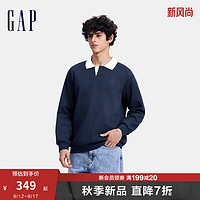 Gap男女装2024秋季撞色翻领logo抓绒长袖卫衣宽松上衣638717 海军蓝 185/104A(XXL) 亚洲尺码