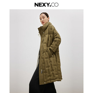 奈蔻NEXY.CO/2024年冬季通勤纯色高领鹅绒中长款羽绒服外套 淡黄色 M