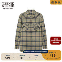 Teenie Weenie小熊2024年冬季新款绿色原野格纹衬衫磨毛长袖衬衣女