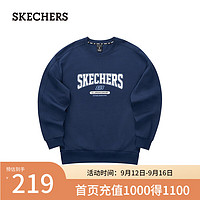 斯凯奇（Skechers）卫衣学院风男女同款针织套头圆领舒适L324U100 海军蓝/00DU M