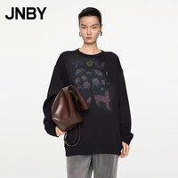 JNBY江南布衣24秋卫衣女轻户外印花宽松套头U型领5O8416000 009/假黑 XS