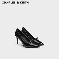 CHARLES&KEITH24冬季新品亮面尖头蝴蝶结高跟鞋单鞋女士CK1-60361535