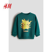 H&M童装男童卫衣2024秋季可爱图案印花舒适卫衣1191498 深绿色/精灵宝可梦 90/52 1-2Y