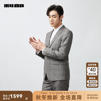 利郎绵羊毛西服套装男格纹时尚24秋季一粒扣商务西装 咖色(23QXF261SA) 170
