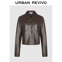 UR2024秋冬新款女装摩登质感短款皮质长袖开襟衬衫UYU240008