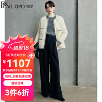 帕罗（PALUOPO）2024秋冬鹅绒羽绒服女小香风百搭保暖羊毛休闲89绒子圆领外套 白色 L/165/88A