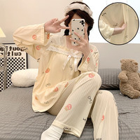 婧麒月子服春秋哺乳产后空调服喂奶夏季家居服睡衣套装 杏色蝴蝶结Jsy148371 XXL