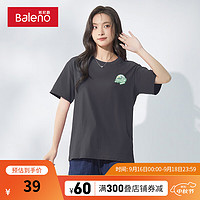 Baleno 班尼路 纯棉短袖t恤女2024夏季薄荷曼波风韩版简约修身上衣女 深灰-风景标签K S