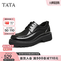 他她（TATA）商务休闲皮鞋男士漆皮真皮单鞋牛津鞋2024冬NFG01DM4 黑色 38