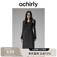 ochirly欧时力方领针织连衣裙收腰复古高级感24秋冬季通勤 深灰 L