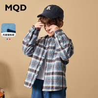 马骑顿（MQD）童装男童加厚格纹衬衫冬儿童保暖格子外套潮 蓝格 110