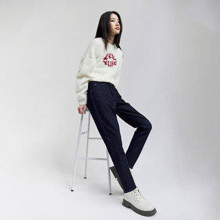 李 Lee24秋冬413标准高腰小直脚加厚加绒深蓝色女保暖牛仔裤潮流 深蓝色 25