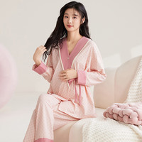 婧麒(JOYNCLEON)月子服春秋怀孕期大码翻领睡衣套装女时尚休闲家居服带胸垫 樱花树下 M码