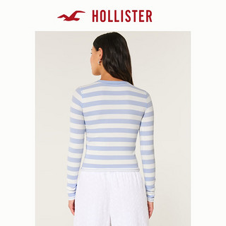 HOLLISTER24秋季美式修身长袖罗纹圆领上衣T恤 女 KI339-3666 蓝色条纹 S (165/88A)