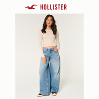 HOLLISTER24秋季美式修身长袖罗纹圆领上衣T恤 女 KI339-3666 浅棕色 XS (160/84A)