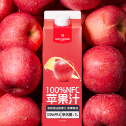 1号会员店100%NFC苹果汁 NFC果汁 100%果汁饮料1L 纯果汁 0添加