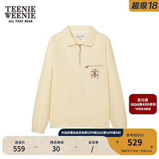 Teenie Weenie小熊2024年冬季半拉链套头卫衣宽松时髦慵懒上衣 乳白色 155/XS