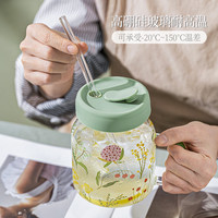 西比尔小清新玻璃吸管杯耐高温大容量水杯女生家用把杯高颜值杯子