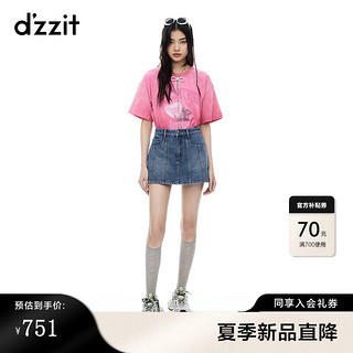 d'zzit 地素 DZZIT地素短裤2024夏季几何爱心装饰丹宁裤子女 蓝色 M