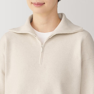 無印良品 MUJI（無印良品 ）女式 水洗米兰诺罗纹针织 半拉链毛衣 长袖女款冬季女装针织衫 米白色 S (155/80A)