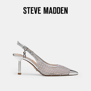 STEVE MADDEN 2024年秋冬 女鞋法式气质尖头细跟凉鞋高跟鞋 银色 35