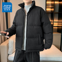 真维斯(JEANSWEST)冬季棉服外套男款加绒加厚防寒服男士宽松潮流立领无帽保暖棉袄男 黑色 纯色 XL