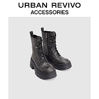 URBAN REVIVO2024秋冬女士废土风做旧纹理短靴UAYS40017 黑色 39