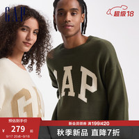 Gap男装2024秋季字母提花logo圆领针织衫简约百搭毛衣609274 绿色 170/92A(M) 亚洲尺码