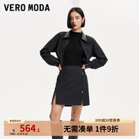 VEROMODA半身裙女2024早秋PU拼接侧口袋设计拉链装饰开叉下摆休闲简约 森林灰加花色 175/76A/XL