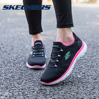 斯凯奇(Skechers)女鞋夏季跑步鞋时尚百搭网面透气减震舒适运动鞋 黑色/桃红色149523-BKHP 39