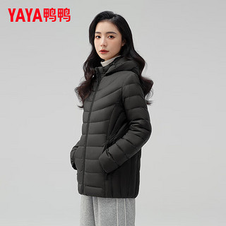 鸭鸭（YAYA）轻薄羽绒服女短款2024年冬季可拆卸帽内胆时尚显瘦保暖外套K 黑色 200/116A(XXXXXXXL)