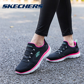 斯凯奇（Skechers）女鞋夏季跑步鞋时尚百搭网面透气减震舒适运动鞋 黑色/桃红色149523-BKHP 39