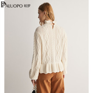 帕罗（PALUOPO）100%山羊绒衫针织女木耳边24秋冬新品半高领宽松毛线小香风上衣
