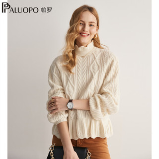 帕罗（PALUOPO）100%山羊绒衫针织女木耳边24秋冬新品半高领宽松毛线小香风上衣