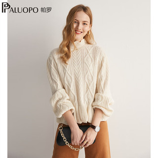 帕罗（PALUOPO）100%山羊绒衫针织女木耳边24秋冬新品半高领宽松毛线小香风上衣