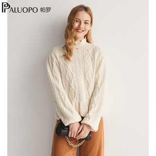 帕罗（PALUOPO）100%山羊绒衫针织女木耳边24秋冬新品半高领宽松毛线小香风上衣