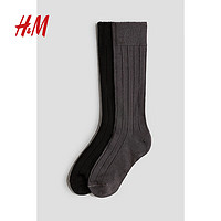 H&M2024秋季童装女童2双装袜子1248189 深灰色/黑色 2双 14-16