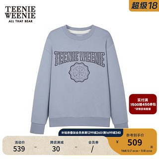 Teenie Weenie小熊2024年冬季加绒圆领套头卫衣宽松时髦上衣女 浅蓝色 160/S