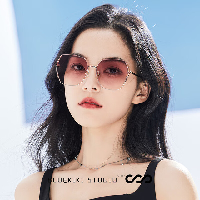 Bluekiki 蓝其 太阳镜女士墨镜太阳眼镜防紫外线开车眼镜驾驶镜 7258 浅粉红
