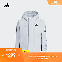 adidas 600蓬拒水防泼连帽保暖羽绒服男女小童儿童秋冬阿迪达斯 浅蓝 110CM