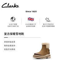 Clarks其乐Hencroft系列女士秋冬复古保暖加绒雪地靴中筒靴 浅棕色 261798104 40