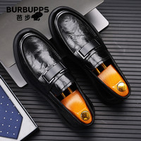 Burbupps 芭步仕 皮鞋男牛皮2023秋冬新款商务男鞋一脚蹬软底中年爸爸休闲鞋