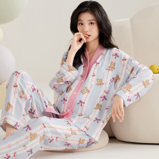 带胸垫月子服纯棉秋季产后产妇哺乳睡衣春秋10月份喂奶家居服