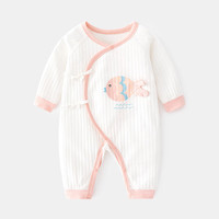婧麒(JOYNCLEON)婴儿0-6月纯棉连体衣新生儿a类无骨连体衣哈衣宝宝可爱秋季爬爬服 粉色(粉鲤鱼提花连体衣) 52cm