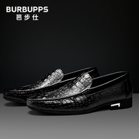 Burbupps 芭步仕 男春季休闲皮鞋牛皮鳄鱼纹男士豆豆鞋