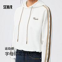 Semir 森马 女士短款宽松收腰运动风连帽卫衣 101523116003